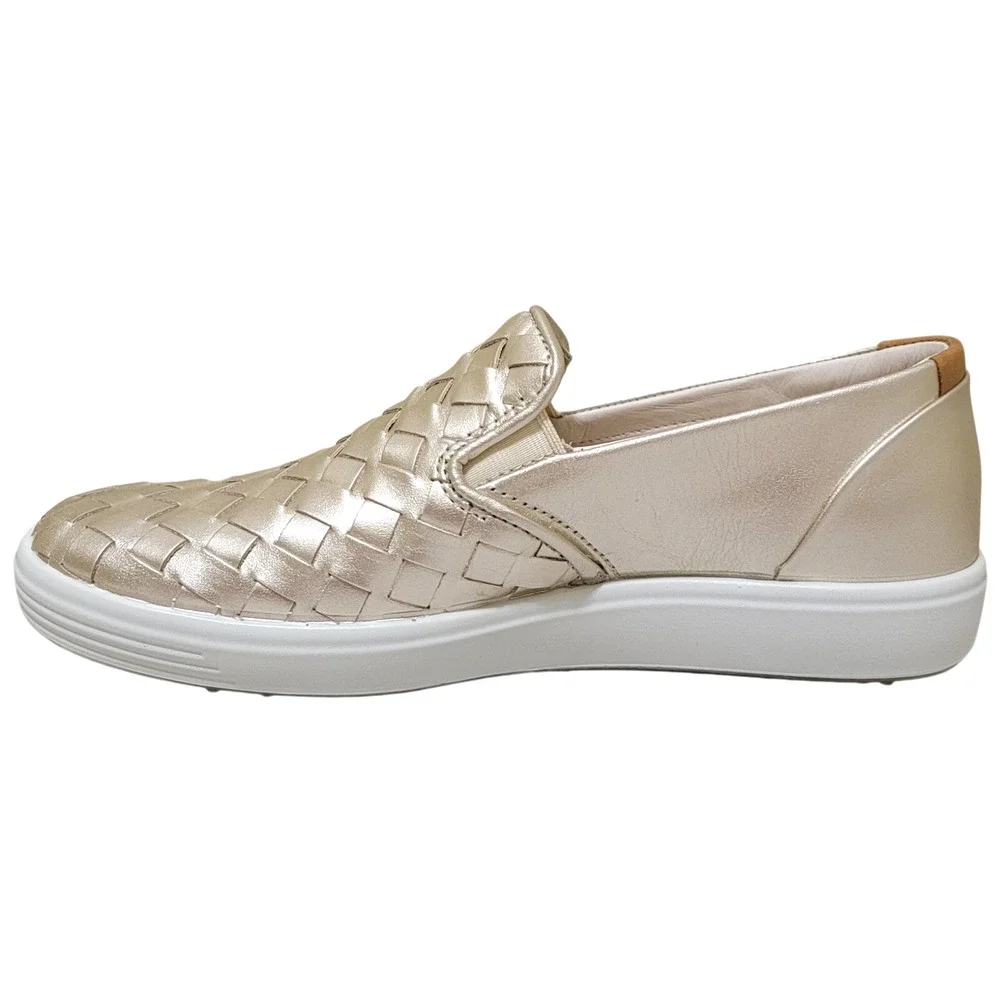 Ecco Women Woven Slip On Sneakers Soft 7 Size EU 37 US 6 Pure White Gold